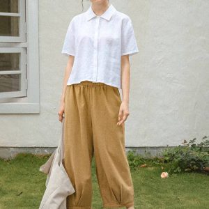 Casual Loose Turn-Down Collar Single-Breasted Short-Sleeved Shirts