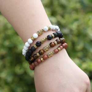 Casual Metal Weave Strand Wristlet Rope Natural Stone Elephant Adjustable Beaded Bracelets