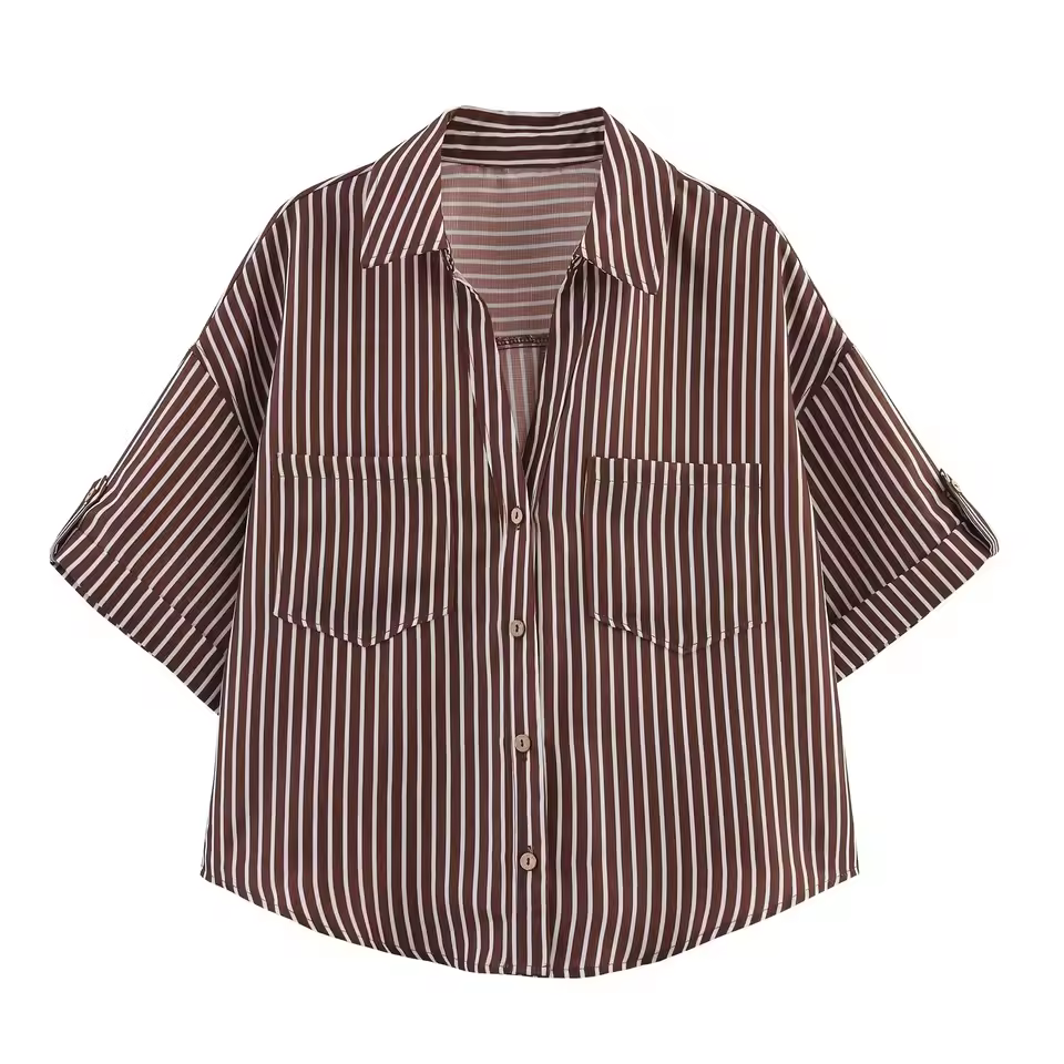 Casual Minimalist Design Linen Blended Wide Sleeve Collar Shirt - Image 5