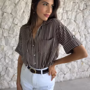 Casual Minimalist Design Linen Blended Wide Sleeve Collar Shirt