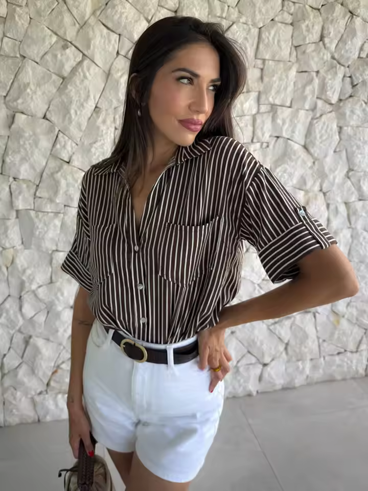 Casual Minimalist Design Linen Blended Wide Sleeve Collar Shirt