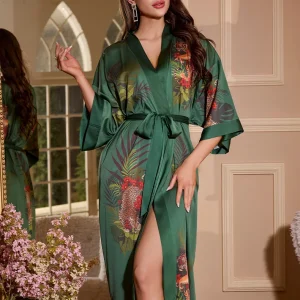 Casual New Design Floral Pajamas Seven-quarter-sleeved Satin Nightgowns