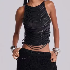 Casual O Neck Sleeveless Temperament Spliced Tassel Vest Top