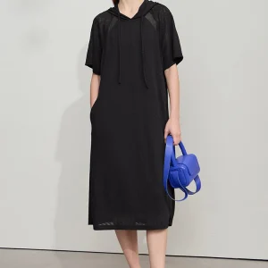 Casual Office Lady Solid Color Mesh Hood Loose Light Comfort Knit Dresses