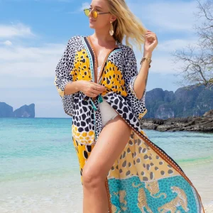 Casual Printed Cover Up Kimono for Sea Boho Cover up Long Swimsuit