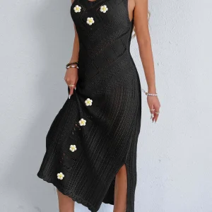 Casual Ruffle Bikini Solid Lady Strap Long Beach Sleeveless Cove Up Dress