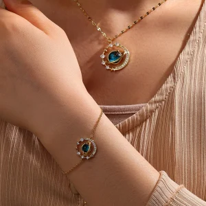 Casual Shiny Zircon Hot Sale Planet Moon Series Two-piece Bracelet Necklace Set
