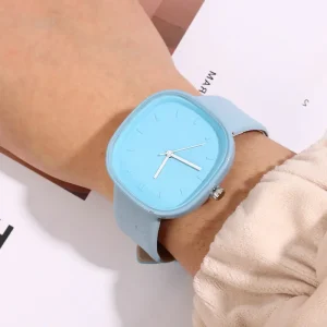 Casual Simple Square Leather Strap Macaron Waterproof Clock Wristwatch Quartz Watch