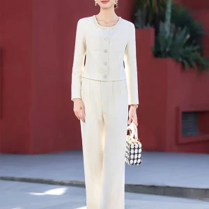 Casual Single Breasted Zipper Fly Ankle-Length Pant Suit Blazer 2 Piece Set