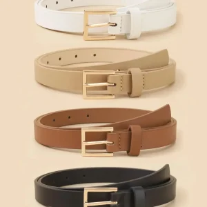 Casual Skinny Leather Thin Waist  with Metal Buckle for Pants Jeans Dress Belt 4pcs