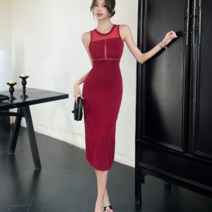 Casual Sleeveless Soft Elastic Sheath Pencil Chic Slim Sweater Knitted Dresses