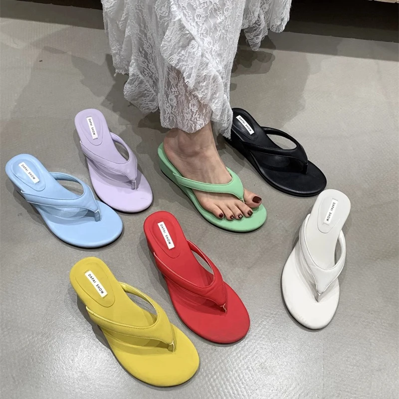 Casual Slides Narrow Band Outdoor Wedge Heel Flip Flops Slipper - Image 12