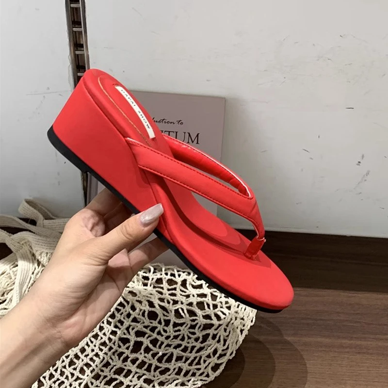 Casual Slides Narrow Band Outdoor Wedge Heel Flip Flops Slipper - Image 3