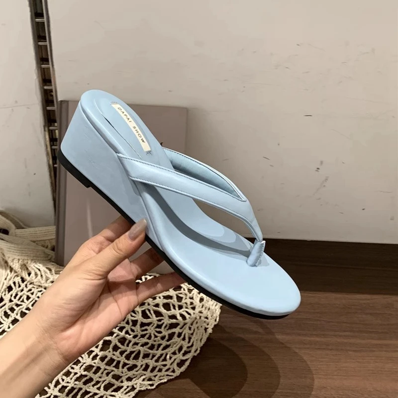 Casual Slides Narrow Band Outdoor Wedge Heel Flip Flops Slipper - Image 5