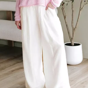 Casual Solid Color Polyester Drawstring Adjustable Waist With Palazzo Pants