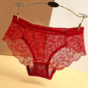 Casual Solid Low-rise Lace Spandex Briefs Underpants