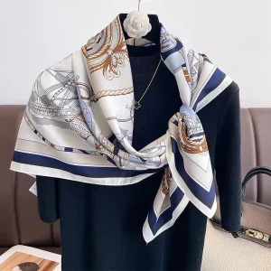 Vintage Square 90*90Hijab Hair Bands Neckerchief Satin Shawl Ribbon Headband Wraps Silk Scarf