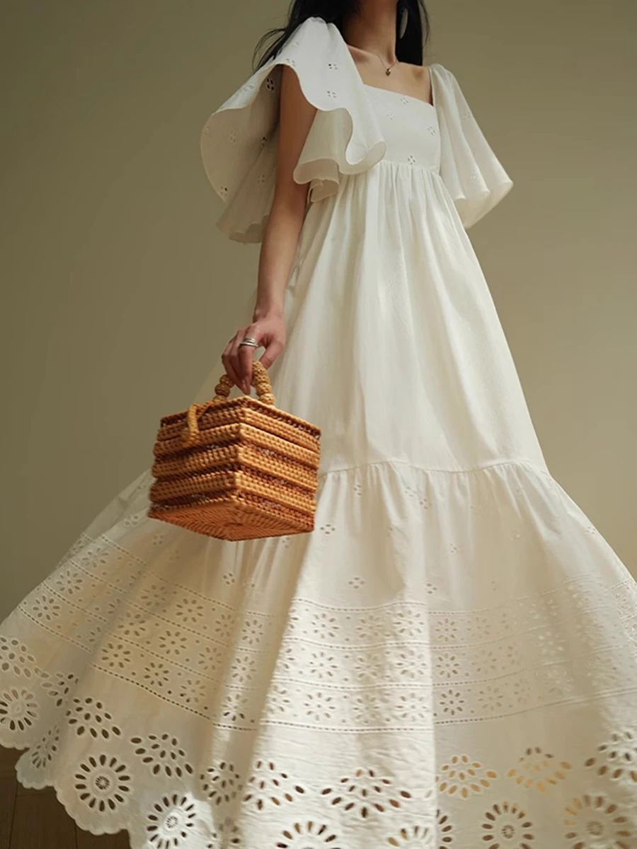 Casual Square Neck Short Sleeve High Waist Temperament Dress - Image 7