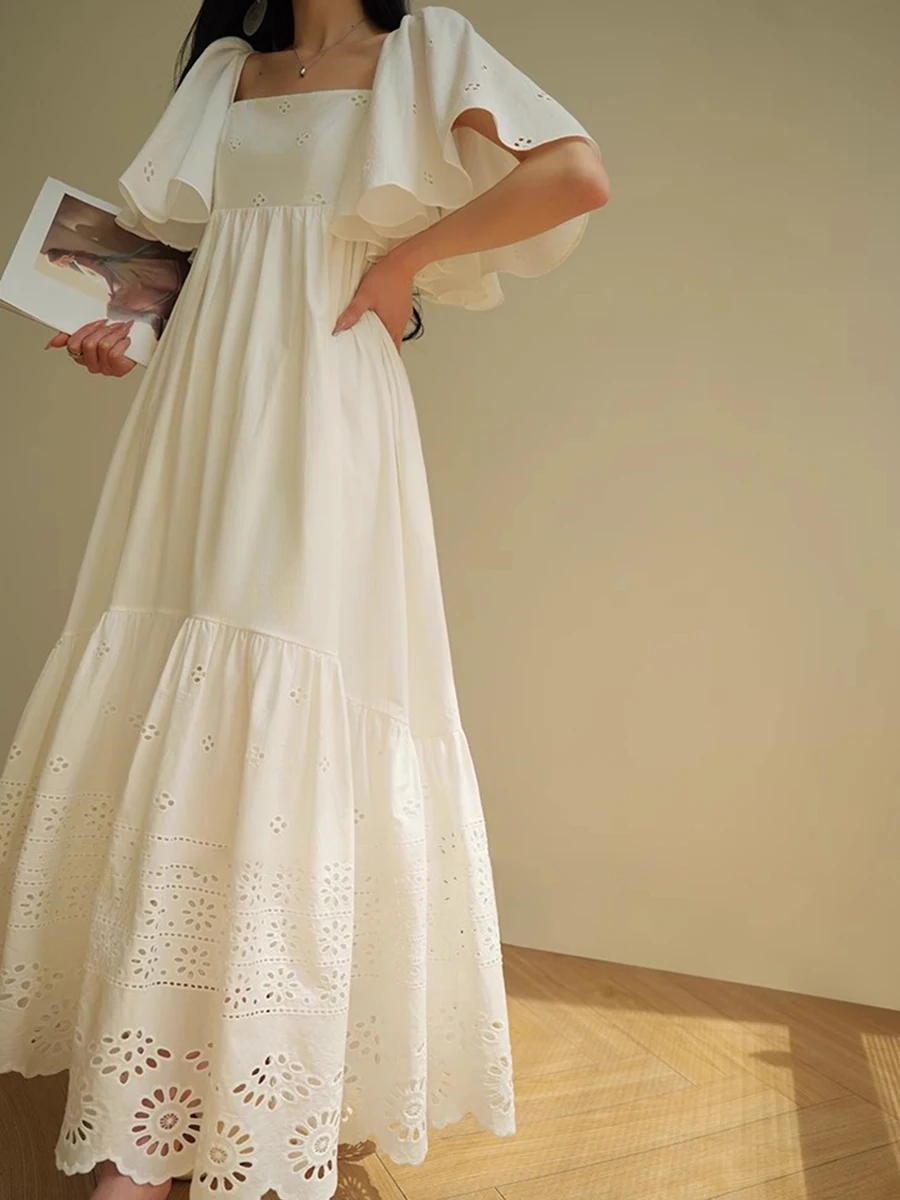 Casual Square Neck Short Sleeve High Waist Temperament Dress - Image 6