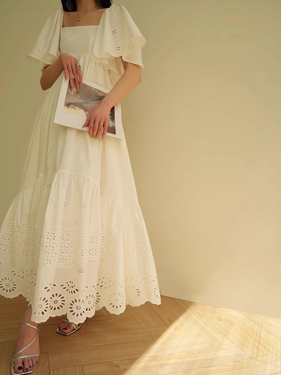 Casual Square Neck Short Sleeve High Waist Temperament Dress - Image 5