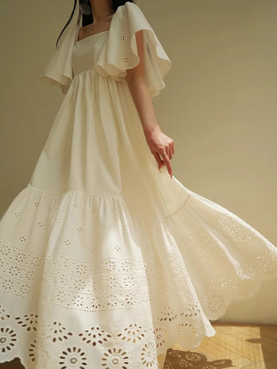 Casual Square Neck Short Sleeve High Waist Temperament Dress - Image 4