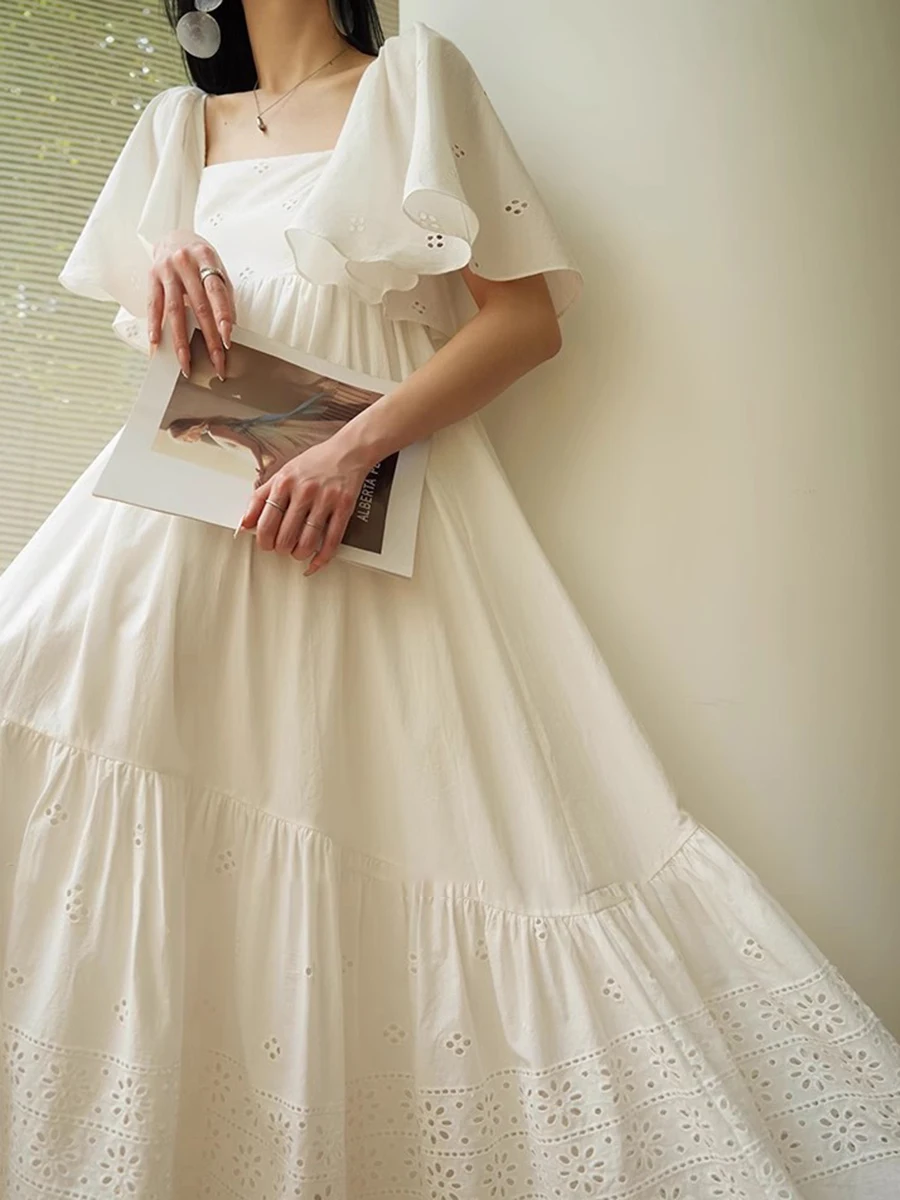 Casual Square Neck Short Sleeve High Waist Temperament Dress - Image 3