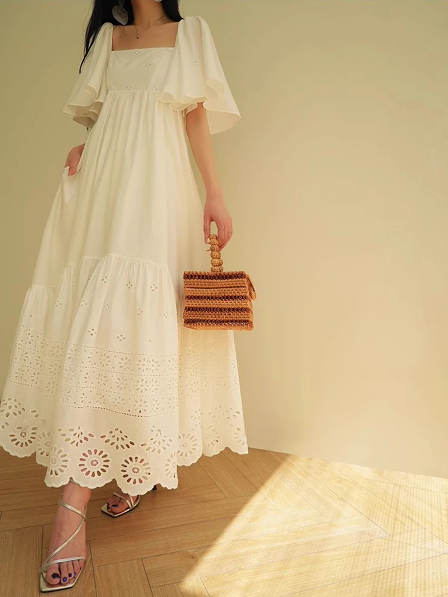 Casual Square Neck Short Sleeve High Waist Temperament Dress - Image 2