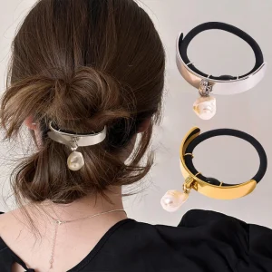 Casual Stainless Steel Metal Waterproof Headbands Pearl Rope Scrunchies Ponytail Elastic Hair Bands