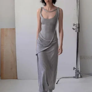 Casual U-Neck Pure Cotton Comfortable With Irregular Waistband Slimming Long Dress