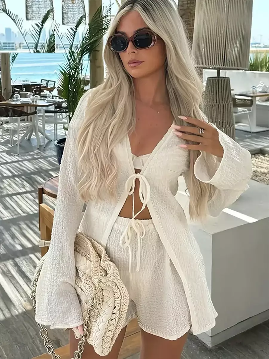 Casual With Tie Front Top And Shorts Two-Piece Co-ord Set