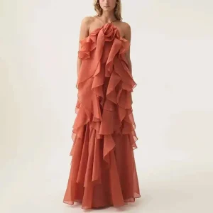 Chic Casual Elegant Patchwork Ruffles Sleeveless Solid Color Loose Long Backless Dress