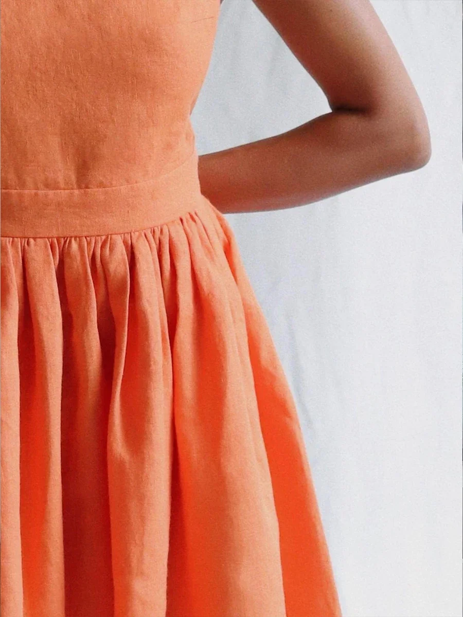 Chic Cotton Spaghetti Strap Solid Color V-neck Short Dress - Image 18