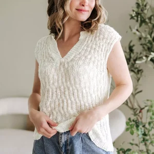 Chic Street Style Polyester Cap Sleeves V-Neck Knitted Top