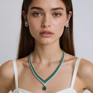 Classic Cubic Zirconia Vintage Emerald Zircon High-End Party Collarbone Water Drop Necklace