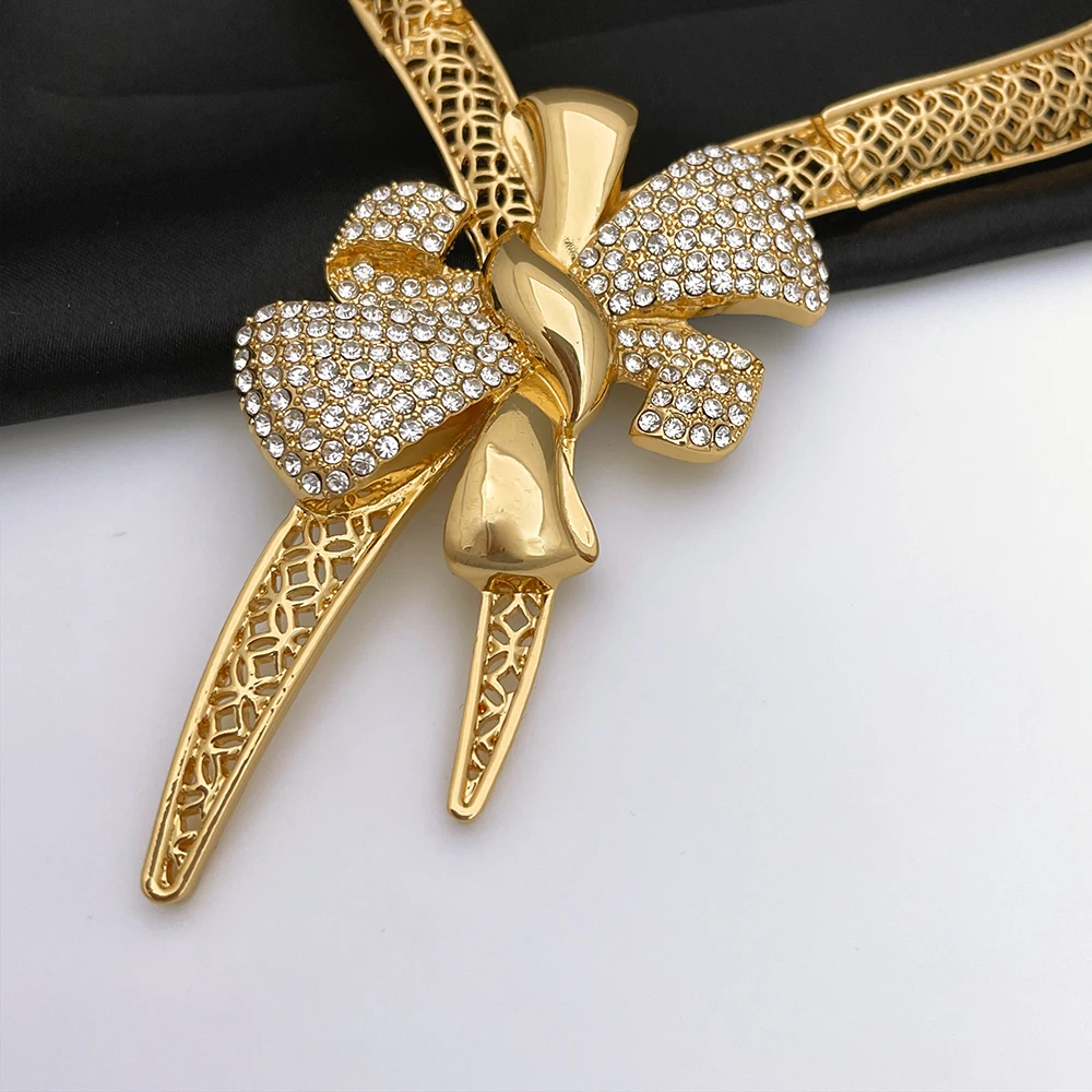 Classic Design Bowknot 18k Gold Plated Necklace Earring Bracelet And Ring 4PCS Set - Image 3