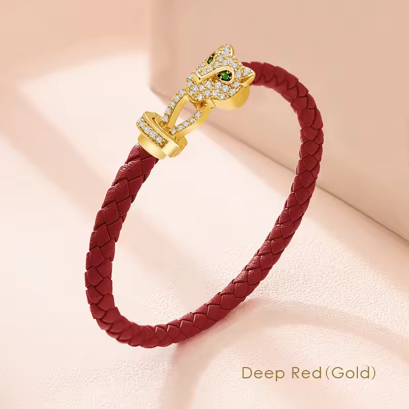 Classic Design Exquisite Cheetah Zircon Braided Quality Banquet Couples Leather Bracelet
