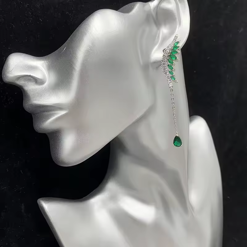 Classic Plant Cubic Zirconia Long Dangling Wing Drop Earring