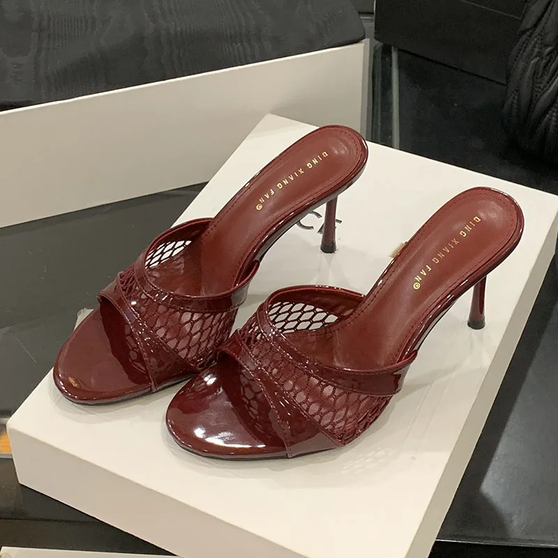 Classic Round Toe Slides Pumps Thin High Heels Sandals - Image 9