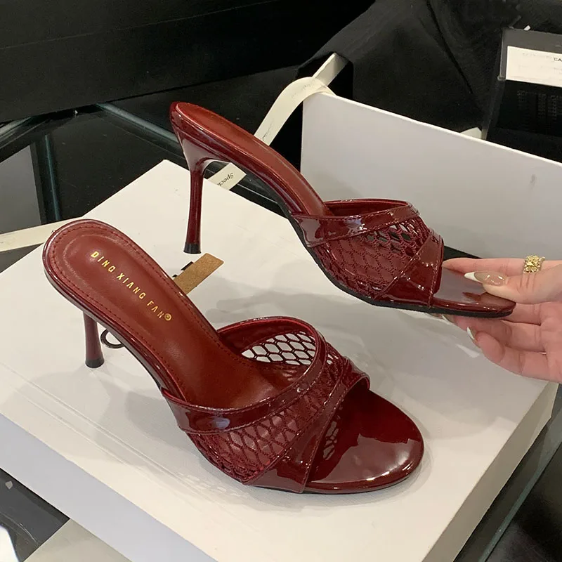 Classic Round Toe Slides Pumps Thin High Heels Sandals - Image 8