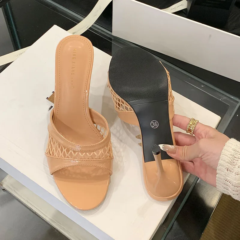 Classic Round Toe Slides Pumps Thin High Heels Sandals - Image 5