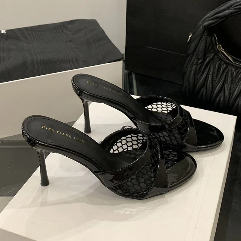 Classic Round Toe Slides Pumps Thin High Heels Sandals - Image 11