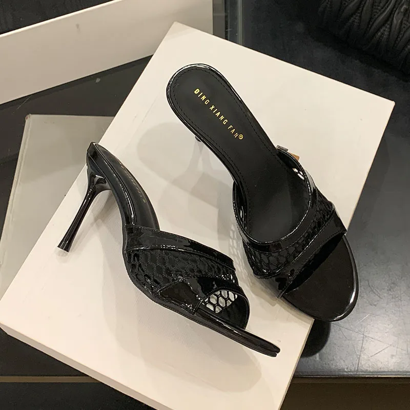 Classic Round Toe Slides Pumps Thin High Heels Sandals - Image 12