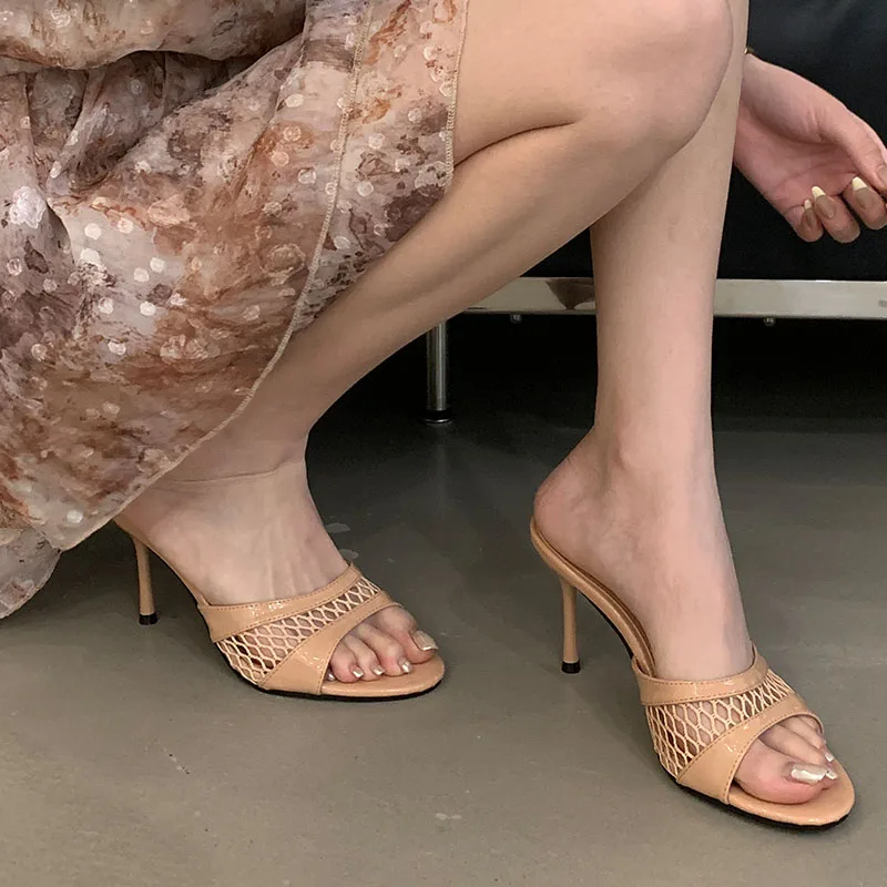 Classic Round Toe Slides Pumps Thin High Heels Sandals