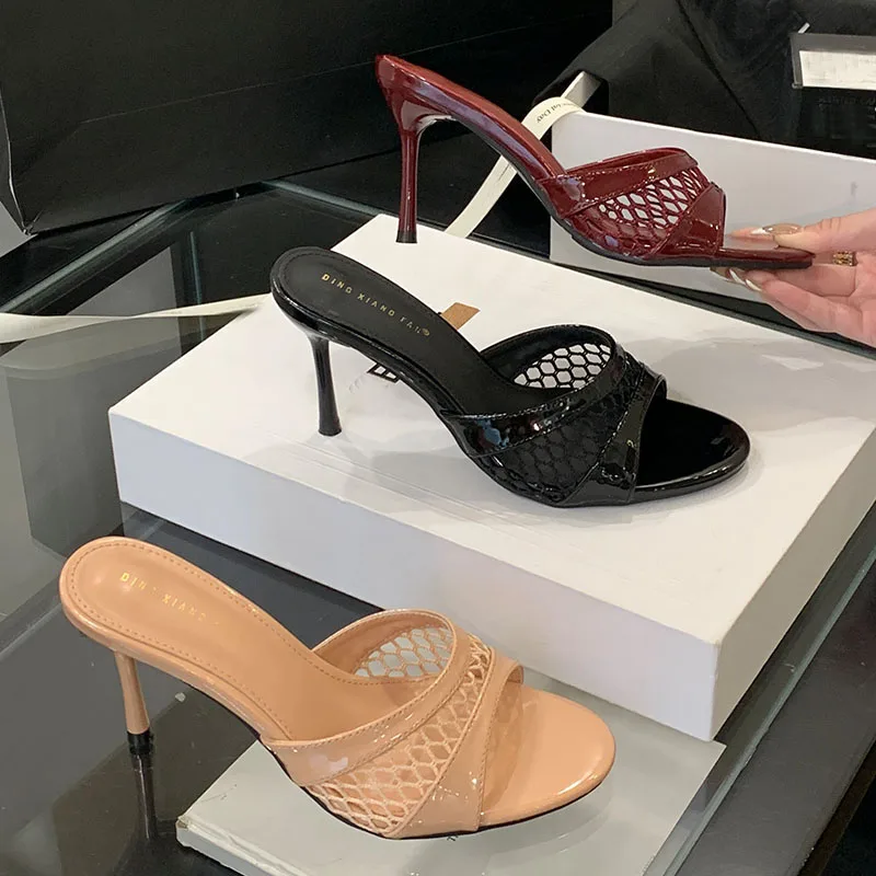 Classic Round Toe Slides Pumps Thin High Heels Sandals - Image 13