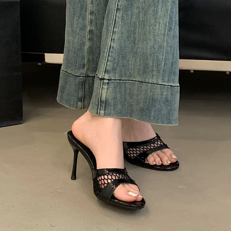 Classic Round Toe Slides Pumps Thin High Heels Sandals - Image 7