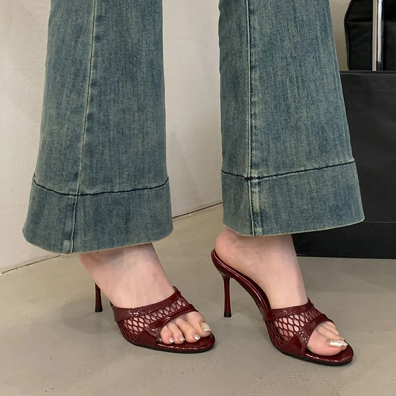 Classic Round Toe Slides Pumps Thin High Heels Sandals - Image 6