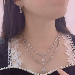 Classic Water Drop Lab Diamond Filled Promise Party Wedding Earrings Necklace Jewelry Set