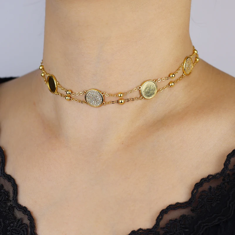 Classic Zircon Heart Bling Popular Round Zircon Paved Necklace