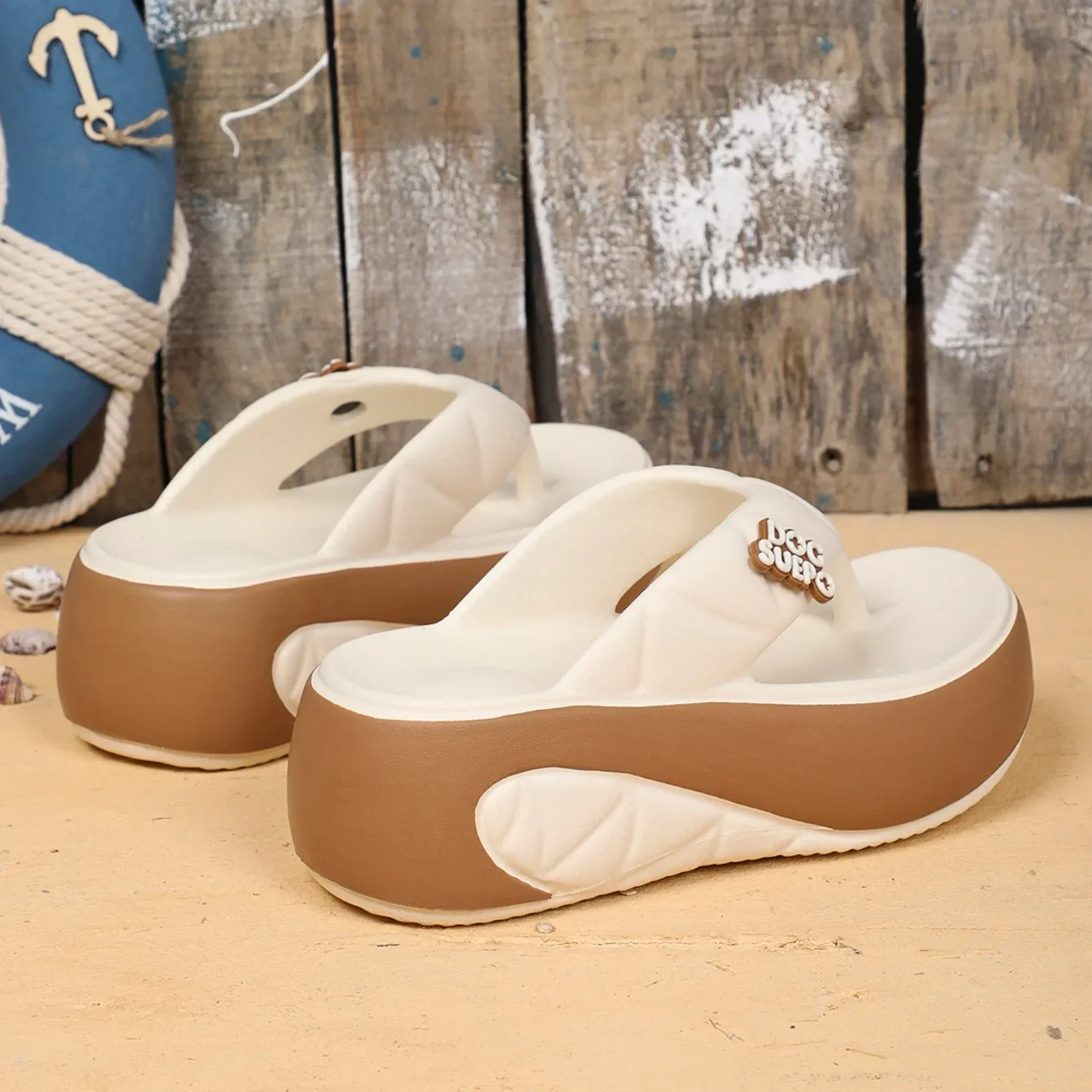 Comfortable Lightweight Shallow Outdoor Beach Style Platform Flip Flops Slippers - Image 7