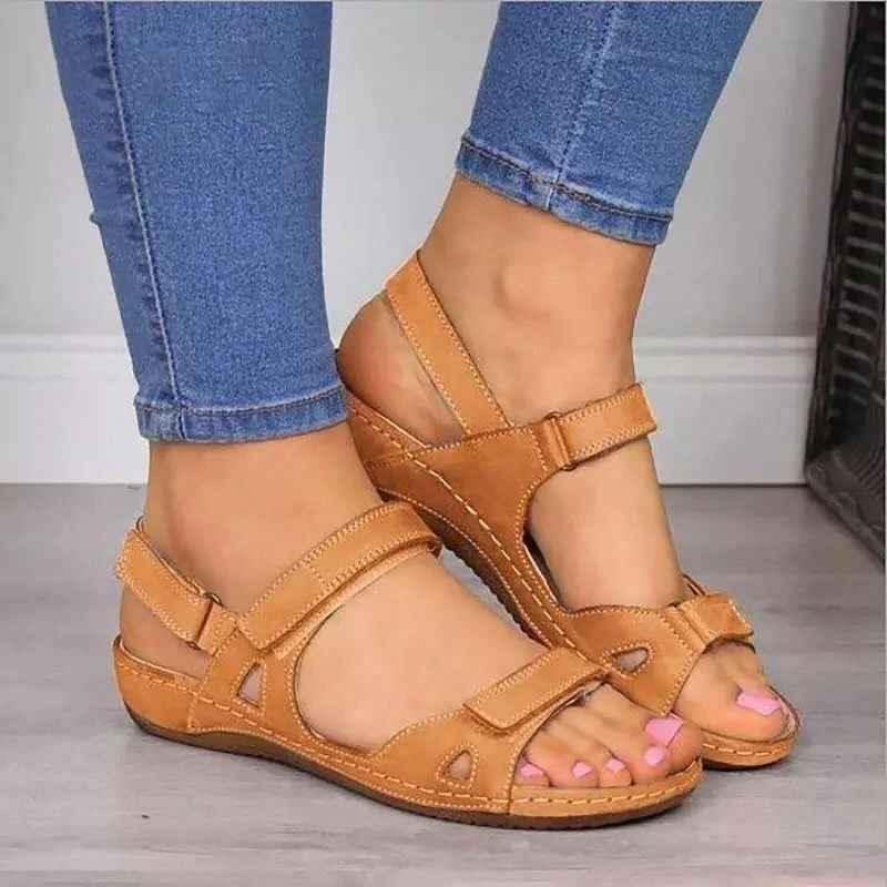 Comfortable Open Toe Orthopedic Ankle Strap Wedge Beach Style Flat Sandals - Image 4